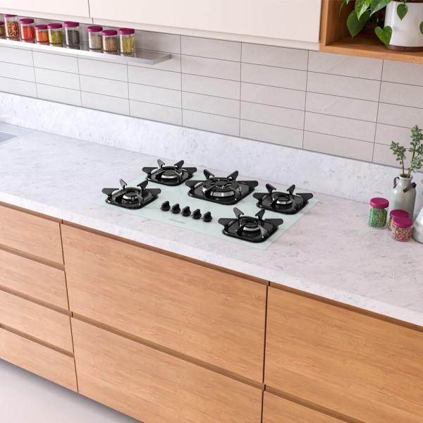Encontraproduto.com.br - Fogão Cooktop Tripla Chama - 05 Bocas - Mueller Branco