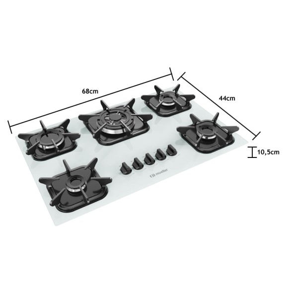 Encontraproduto.com.br - Fogão Cooktop Tripla Chama - 05 Bocas - Mueller Branco
