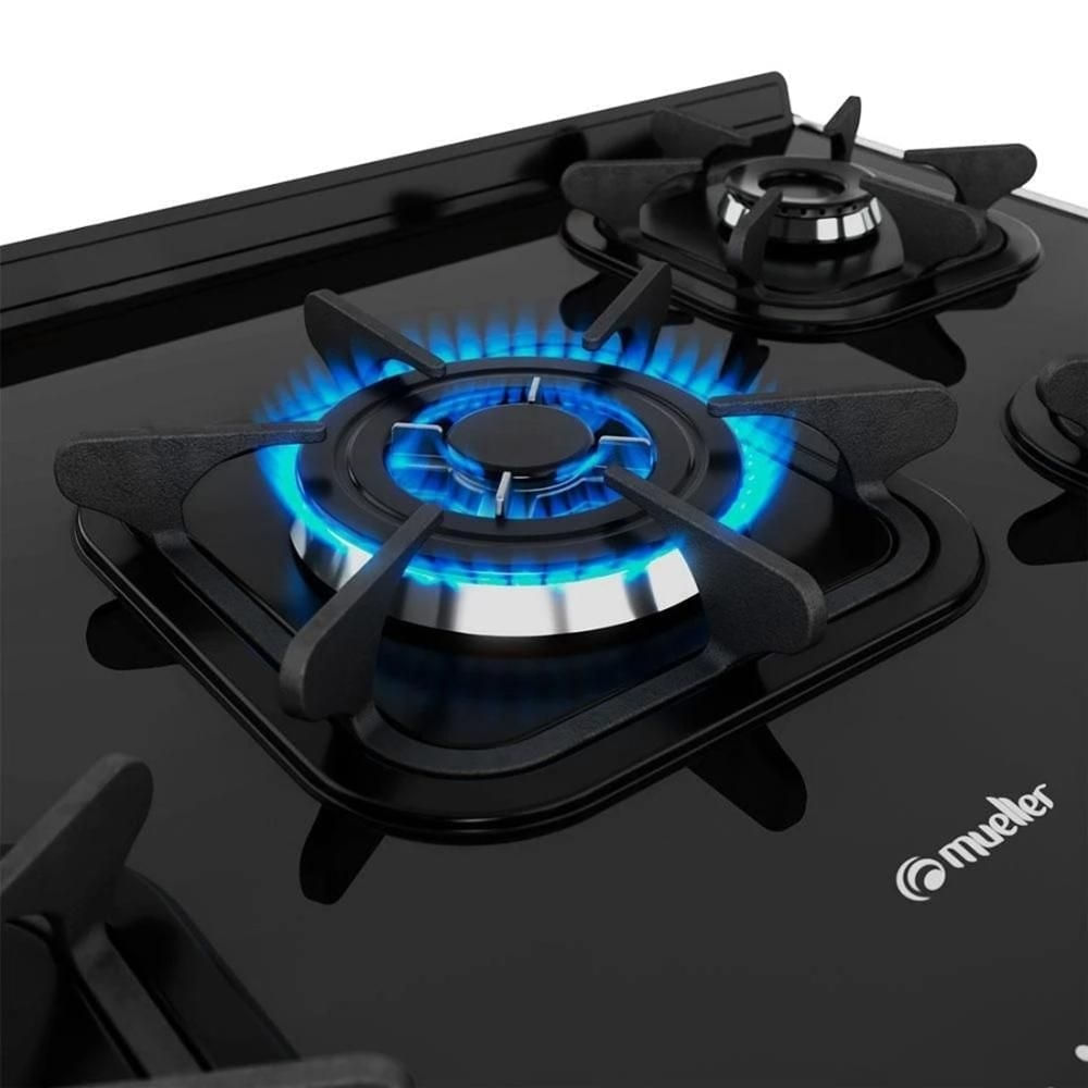 Encontraproduto.com.br - Fogão Mueller Piacere Vetro Piso 5 Bocas Preto Fosco G6 601230007 Bivolt