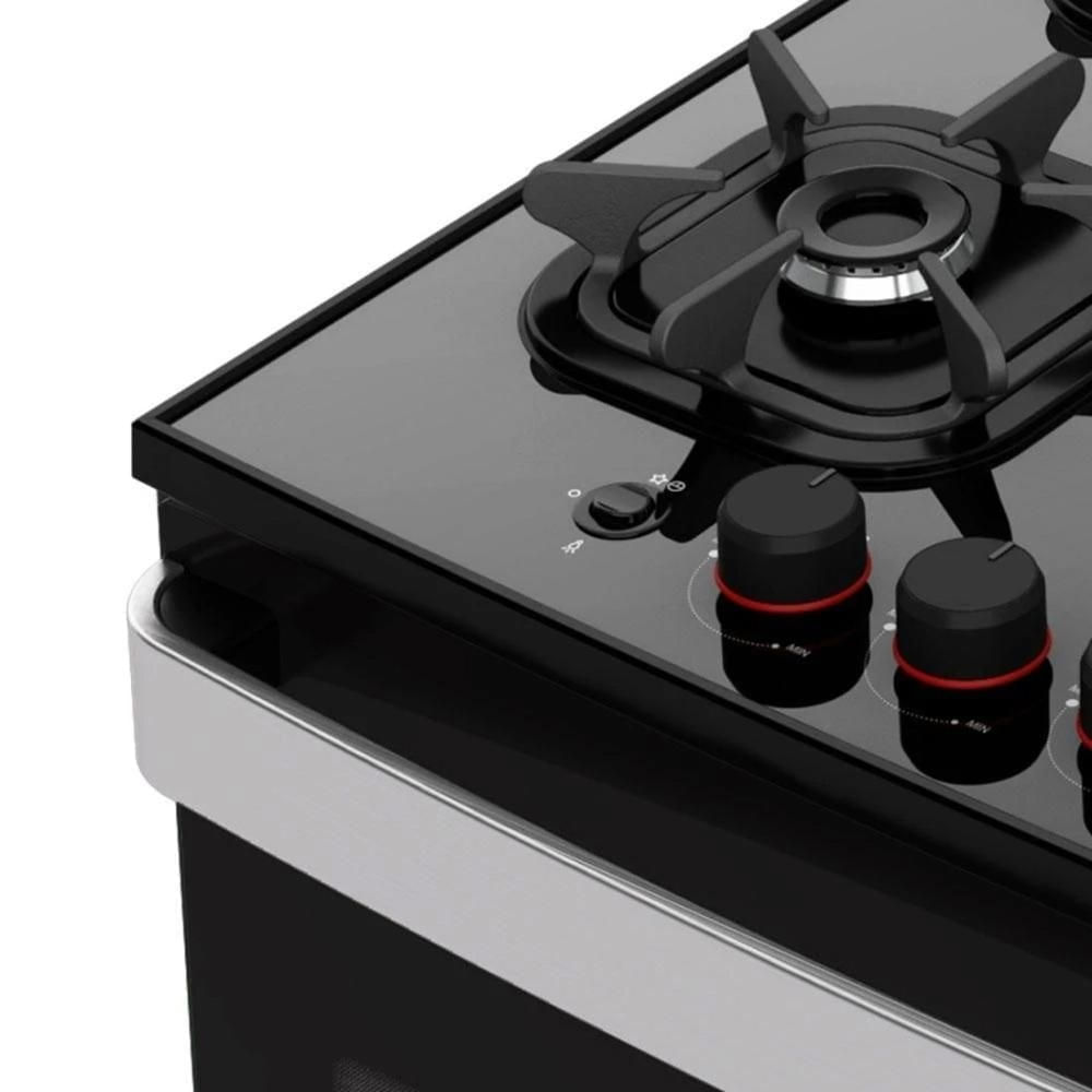 Encontraproduto.com.br - Fogão Mueller Piacere Vetro Piso 5 Bocas Preto Fosco G6 601230007 Bivolt