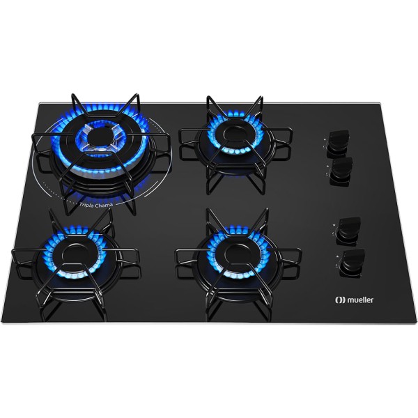 Encontraproduto.com.br - Cooktop Mueller 4 Bocas com Queimador Tripla Chama Preto MCG134BG1 Bivolt