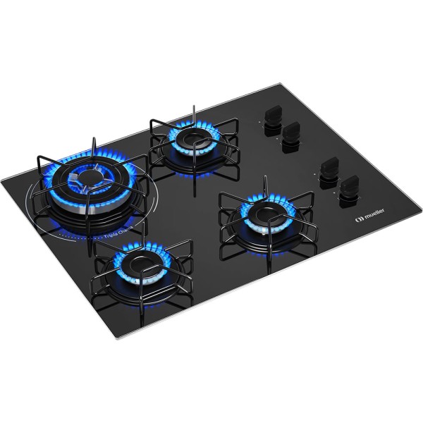 Encontraproduto.com.br - Cooktop Mueller 4 Bocas com Queimador Tripla Chama Preto MCG134BG1 Bivolt