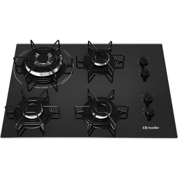 Encontraproduto.com.br - Cooktop Mueller 4 Bocas com Queimador Tripla Chama Preto MCG134BG1 Bivolt