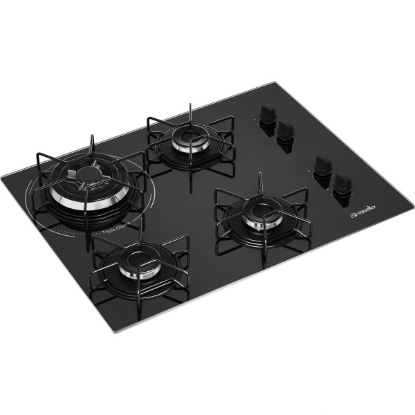 Encontraproduto.com.br - Cooktop Mueller 4 Bocas com Queimador Tripla Chama Preto MCG134BG1 Bivolt