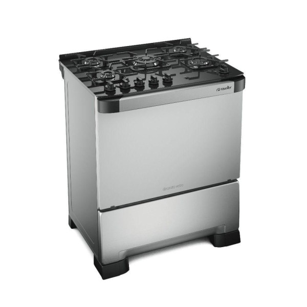 Encontraproduto.com.br - Fogão 5 Bocas Decorato Vetro G3 Mueller Automático Bivolt - Inox