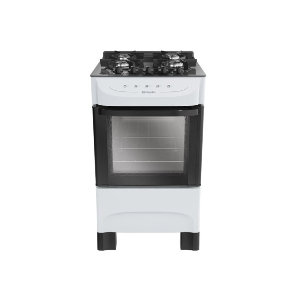 Fogão Mueller branco 4 Bocas com mesa de vidro e acendimento MFV4BB