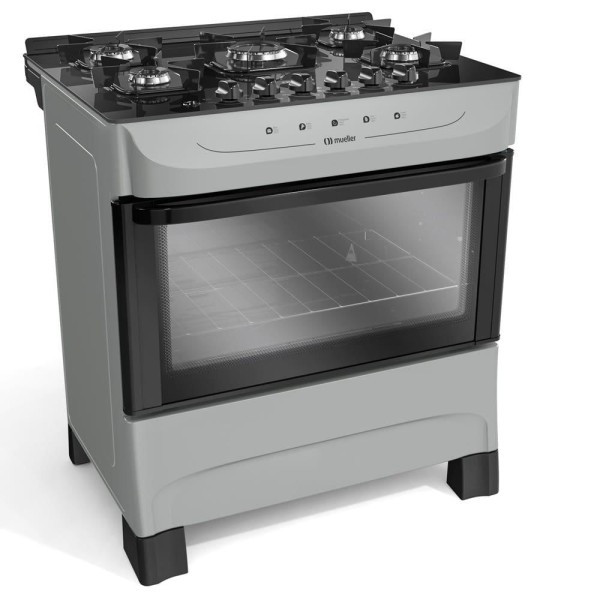 Encontraproduto.com.br - Fogão Mueller Titânio 5 Bocas Com Mesa De Vidro Mfv5bb