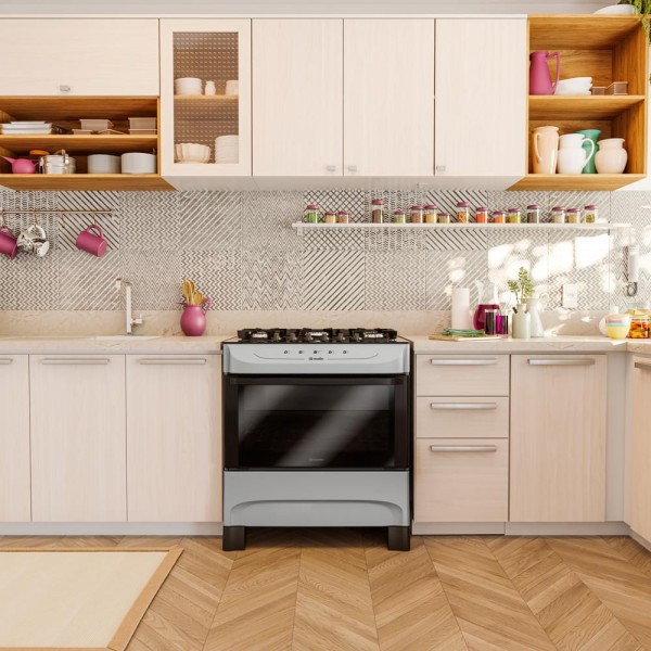 Encontraproduto.com.br - Fogão Mueller Titânio 5 Bocas Com Mesa De Vidro Mfv5bb