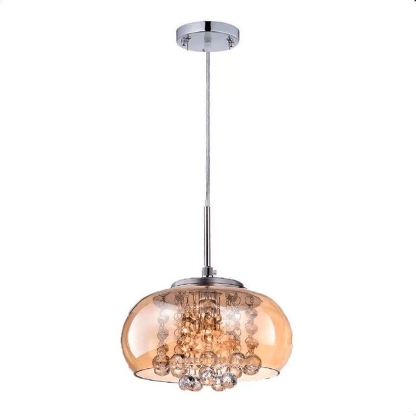 Encontraproduto.com.br - Luminárias Pendentes âmbar 22 Cm Cristal K9 Com Lâmpada Led âmbar 110v-220v