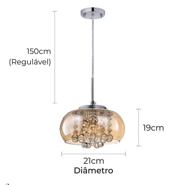 Encontraproduto.com.br - Luminárias Pendentes âmbar 22 Cm Cristal K9 Com Lâmpada Led âmbar 110v-220v