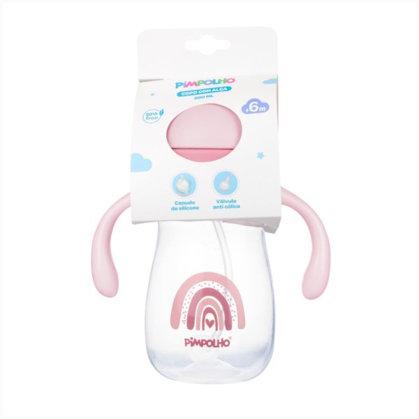 Encontraproduto.com.br - Copo Garrafa De água Arco-íris Com Canudo Flexível 300ml Bebê Criança Menina Feminino Pimpolho Rosa