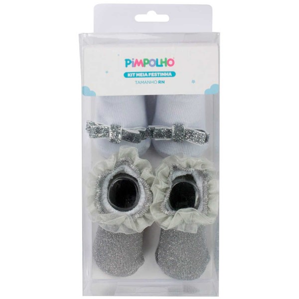 Encontraproduto.com.br - Kit Meia RN Pimpolho Festinha Branca e Prata 96922 (MP)