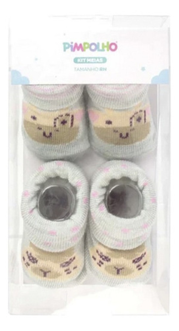 Kit De Meias Com 2 Pares RN Cachorro E Gata Rosa Pimpolho