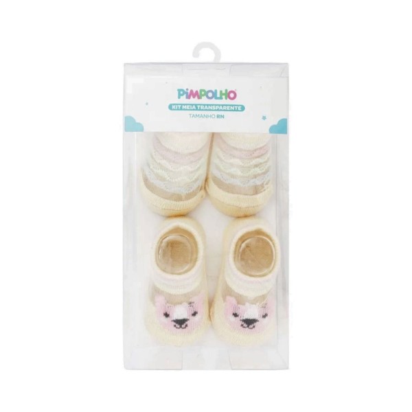 Encontraproduto.com.br - Kit Com 2 Pares De Meias Transparente Femininas Recém Nascida Pimpolho