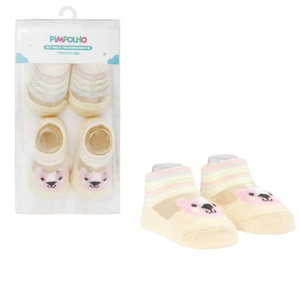 Encontraproduto.com.br - Kit Com 2 Pares De Meias Transparente Femininas Recém Nascida Pimpolho