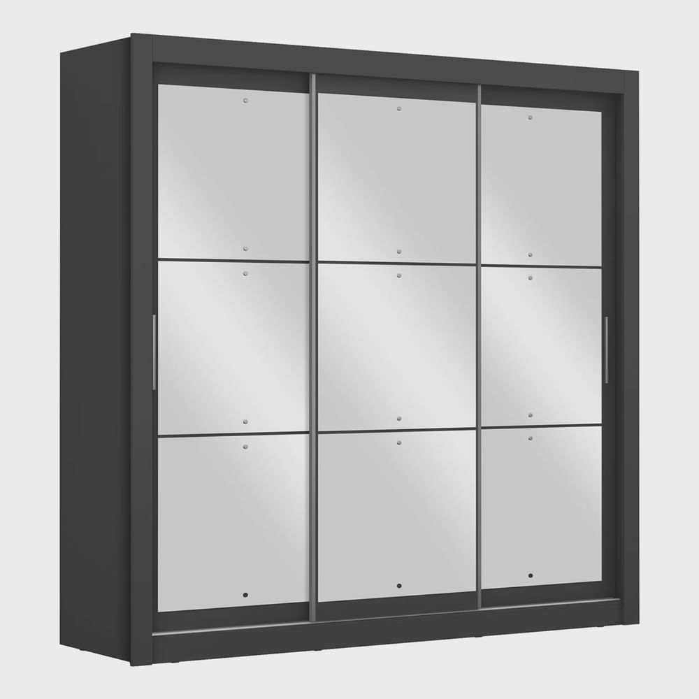 Encontraproduto.com.br - Guarda Roupa Casal Espelhado 3 Portas com Espelho 4 Gavetas 188,5cm Viena Preto