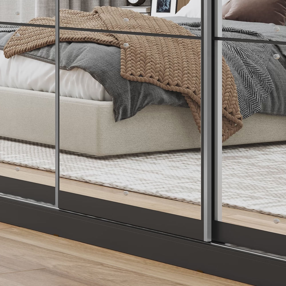 Encontraproduto.com.br - Guarda Roupa Casal Espelhado 3 Portas com Espelho 4 Gavetas 188,5cm Viena Preto