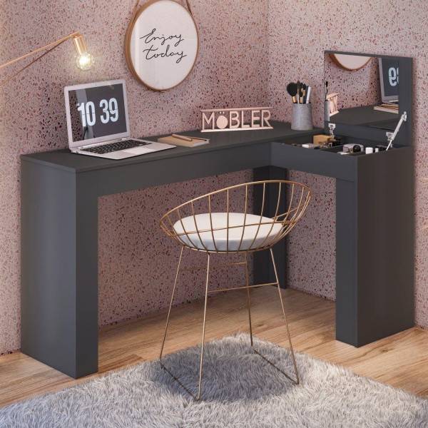 Encontraproduto.com.br - Escrivaninha Penteadeira em L Porta Objetos 135cm Jade Belaflex Preto