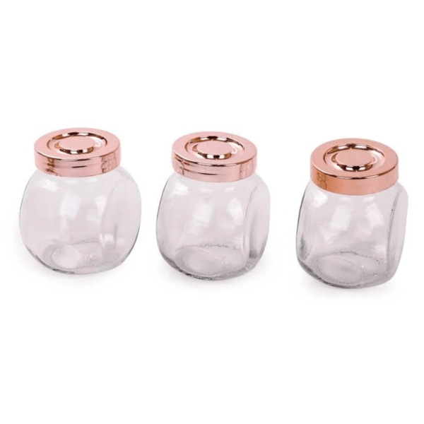 Encontraproduto.com.br - Conjunto 3 Porta Condimento Vidro Rose Gold 190ml