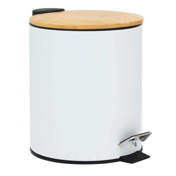 Lixeira Inox com Pedal Branco 3L Tampa Bambu Wincy
