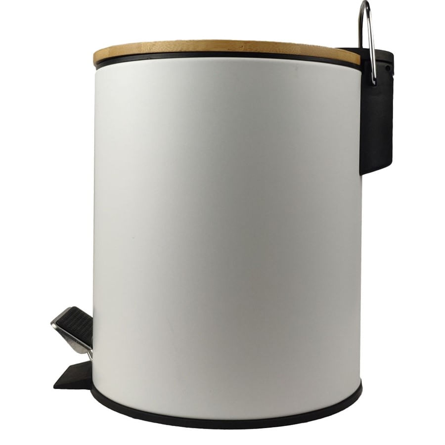 Lixeira Inox com Pedal Branco 5L Tampa Bambu Wincy