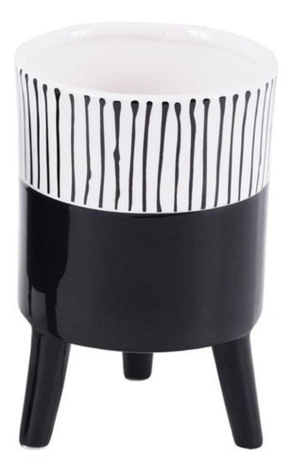 Cachepot de Cerâmica 10cm Mai Home 1054 Preto Listrado