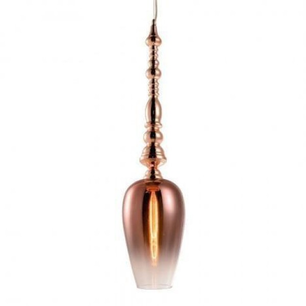 Encontraproduto.com.br - Pendente 1 Lâmpada Tazza 18 Aço Vidro e PP Orluce Or1221 Rose Gold/Bronze Bivolt