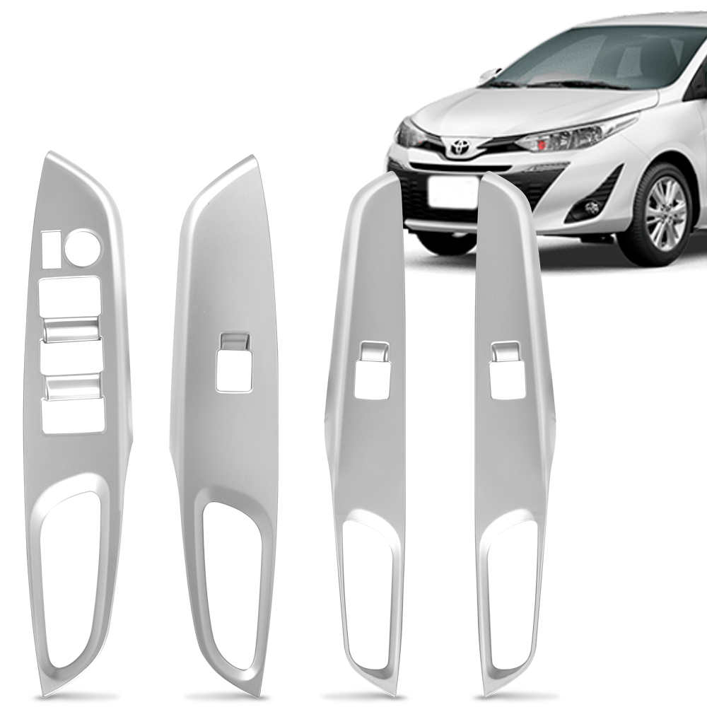 Kit Moldura Botão Vidro Elétrico Toyota Yaris 2019 2020 2021 4 Portas Prata Fosco