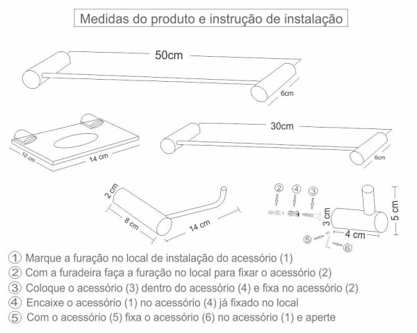 Encontraproduto.com.br - Kit Acessórios Para Banheiro 5 Peças Slim 501Sla Grego Metal