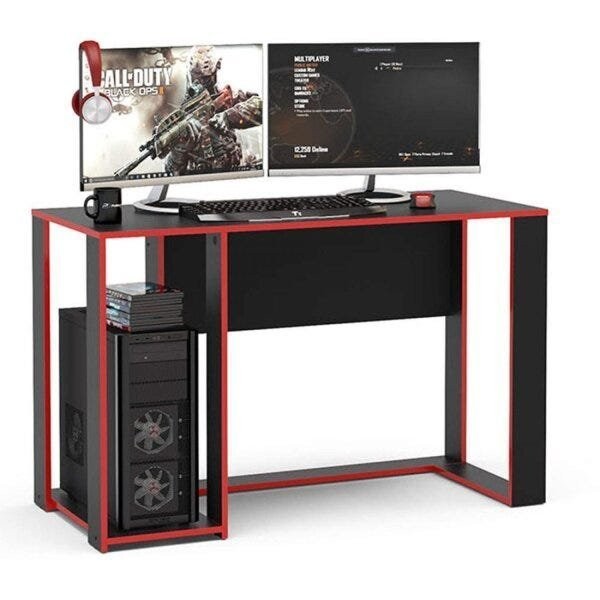 Encontraproduto.com.br - Mesa Gamer Escrivaninha Singapura Preto/Vermelho