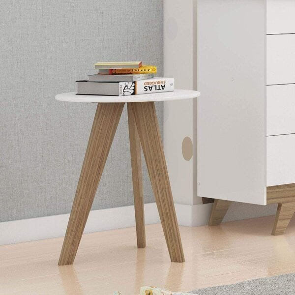 Mesa de cabeceira Infantil Kakau Retrô Móveis Peroba Branco Brilho/Carvalho