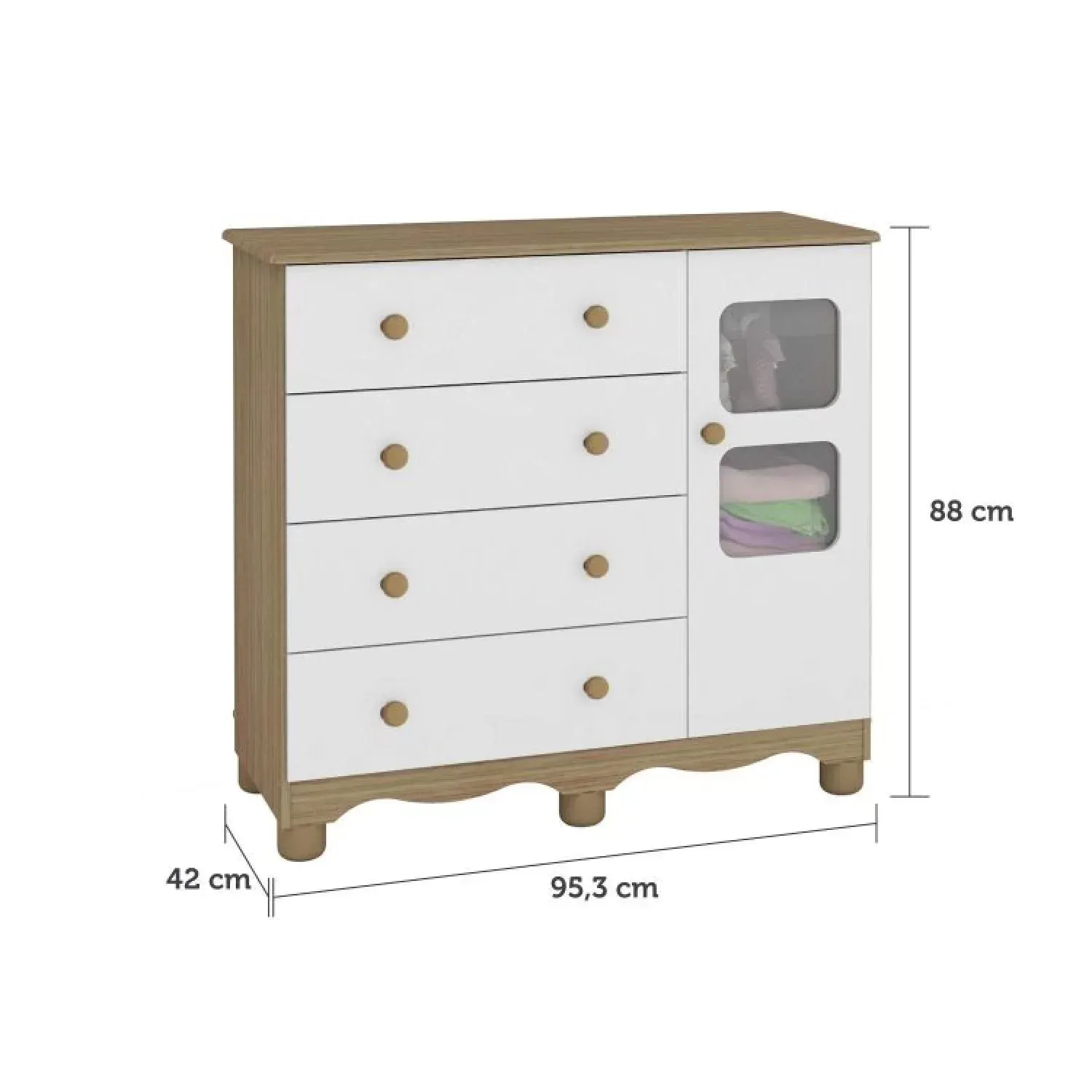 Encontraproduto.com.br - Quarto de Bebê Completo com Cômoda Guarda Roupa com Janela e Berço 100% MDF Uli Branco Brilho/Carvalho