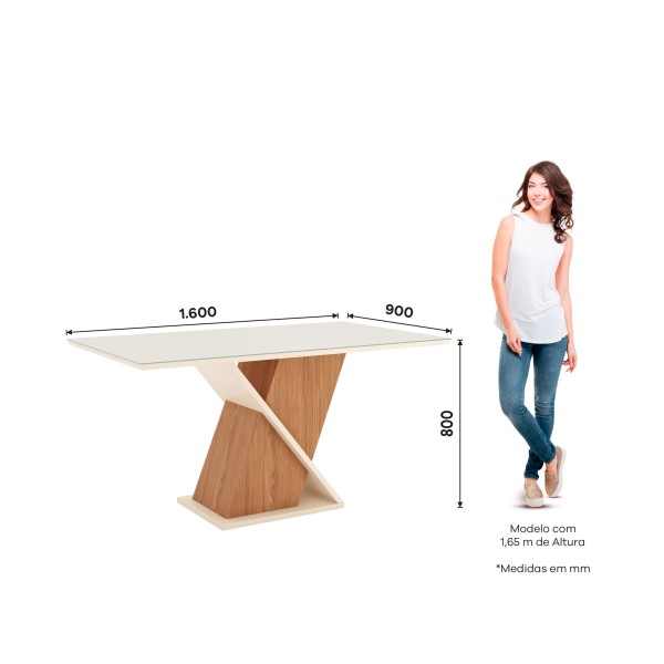 Encontraproduto.com.br - Mesa de Jantar com Tampo de Vidro 160cm Solus Móveis Nature/Off White