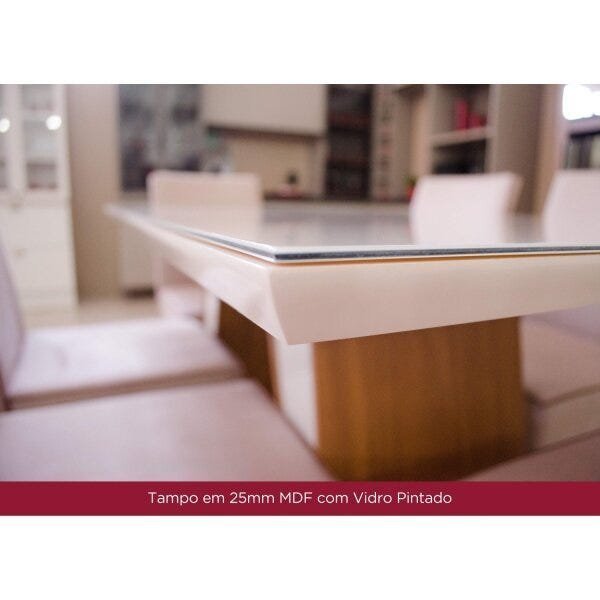 Encontraproduto.com.br - Mesa de Jantar com Tampo de Vidro 160cm Solus Móveis Nature/Off White