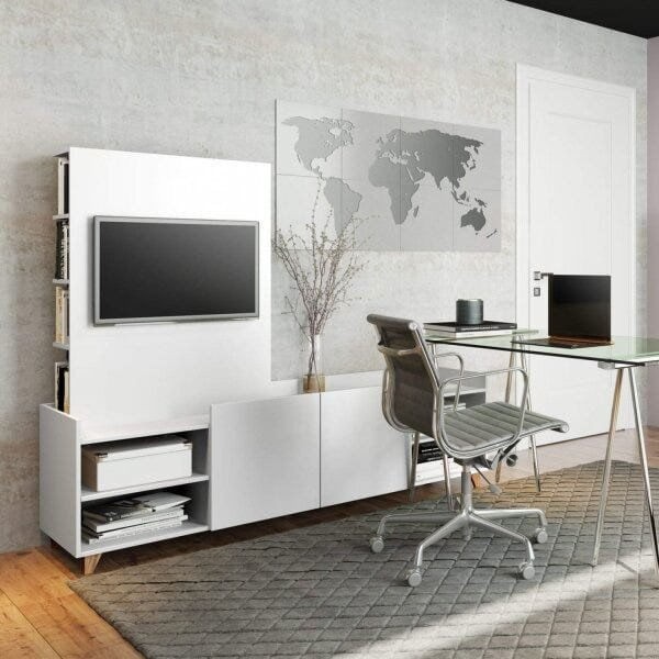 Encontraproduto.com.br - Rack com Painel de para TV até 46 Polegadas e Estante Branco TX/Branco TX
