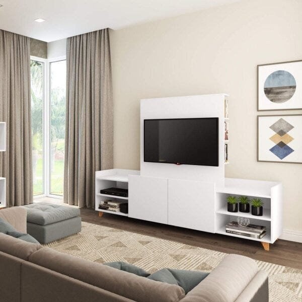 Encontraproduto.com.br - Rack com Painel de para TV até 46 Polegadas e Estante Branco TX/Branco TX