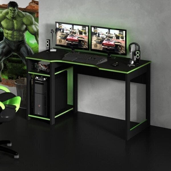 Encontraproduto.com.br - Mesa Gamer Escrivaninha Cyber Preto/Verde