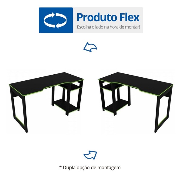 Encontraproduto.com.br - Mesa Gamer Escrivaninha Cyber Preto/Verde