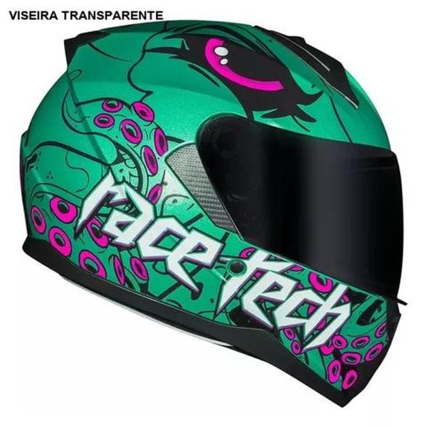 Encontraproduto.com.br - Capacete Race Tech Sector Kraken Verde E Rosa 58 (MP)