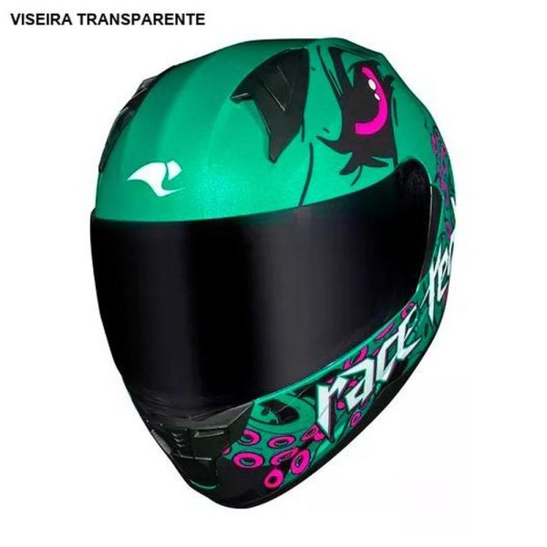 Encontraproduto.com.br - Capacete Race Tech Sector Kraken Verde E Rosa 58 (MP)