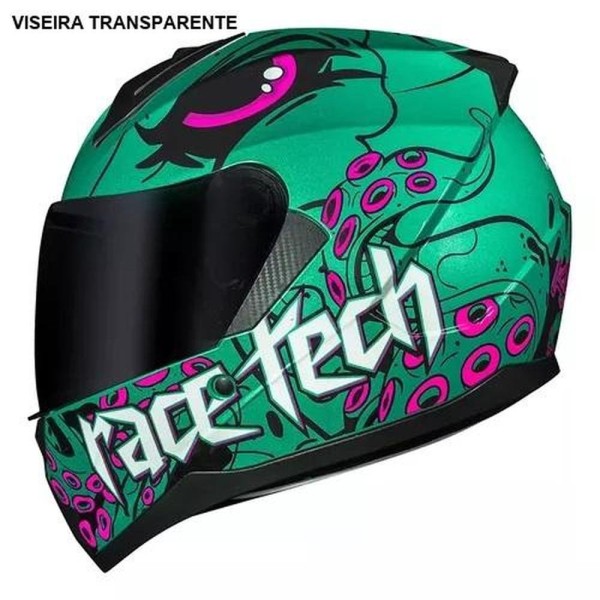 Encontraproduto.com.br - Capacete Race Tech Sector Kraken Verde E Rosa 58 (MP)