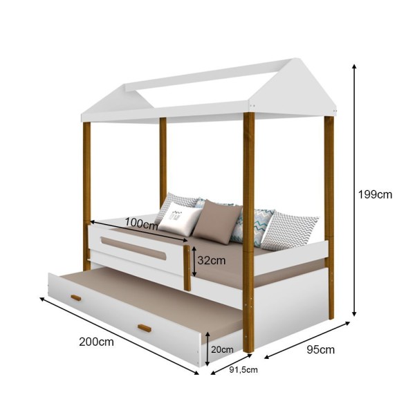 Encontraproduto.com.br - Cama Montessoriana Infantil Sara Solteiro C/ Cama Auxiliar - Branco/Amêndoa - Cor: Branco
