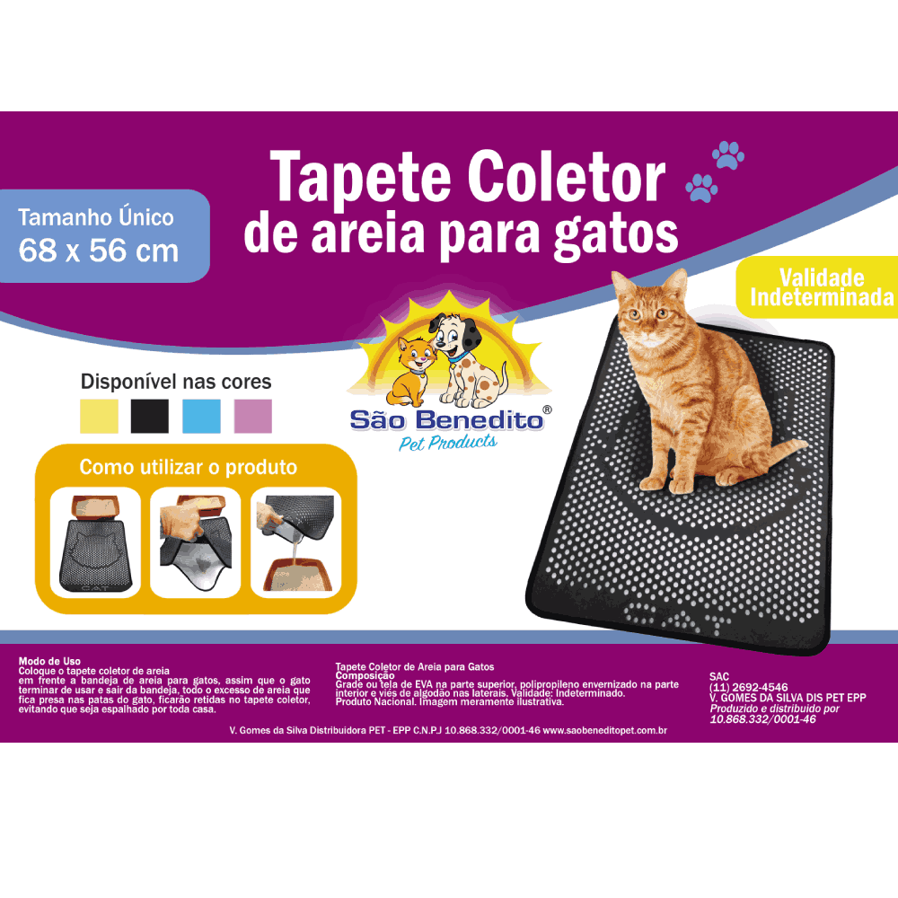 Encontraproduto.com.br - Tapete Sanitário Coletor de Areia para Gatos São Benedito Pet Preto
