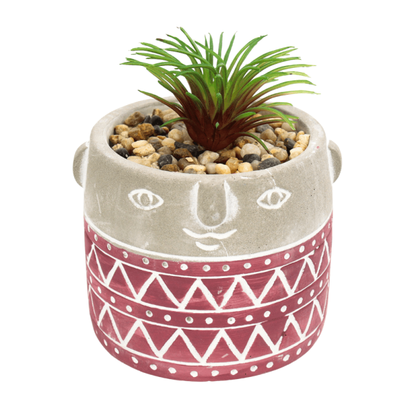 Vaso Decorativo Com Rostinho e Suculenta Artificial
