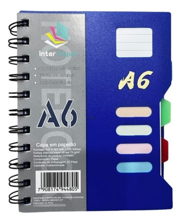Caderno de Anotação C/ Divisórias 14,5x11cm em Papel Interponte