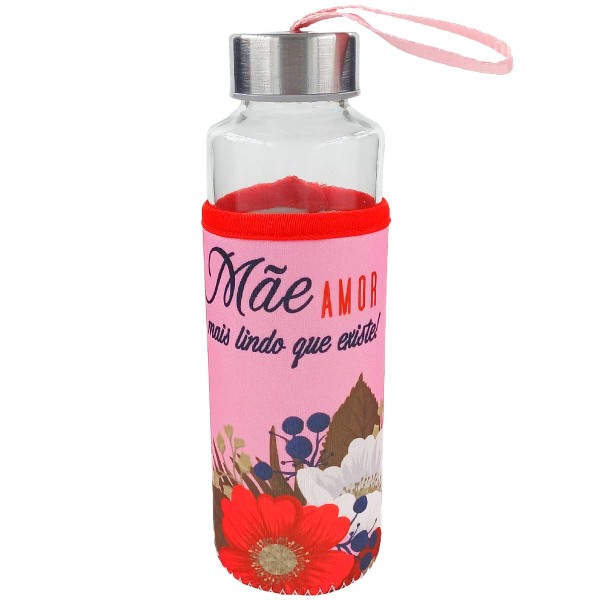 Garrafa Mãe Floral C/ Alça 400ml em Vidro Interponte