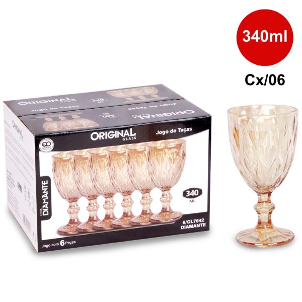 Encontraproduto.com.br - Taça Ambar Diamante 340ml Caixa com 6 unidades Linha Original GL7642
