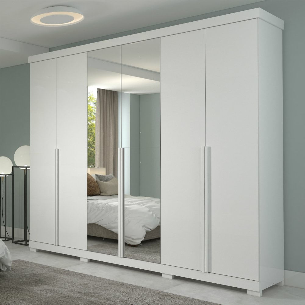 Encontraproduto.com.br - Guarda Roupa Panan Guarapari 6 Portas com Espelho 100% MDF - Branco