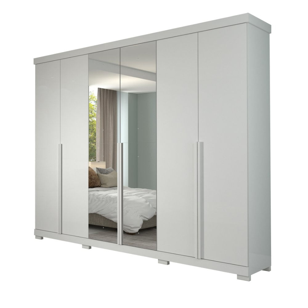 Encontraproduto.com.br - Guarda Roupa Panan Guarapari 6 Portas com Espelho 100% MDF - Branco