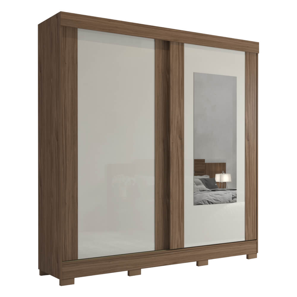 Guarda Roupa Panan Ilhéus 2 Portas com Espelho 100% MDF - Avelã/Off White
